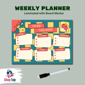 Laminated Weekly Planner – A4 Size with Removable Marker & Wall Mounting Tape by Shop Top