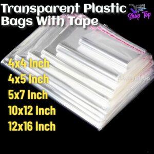 50 Pcs Transparent Resealable Plastic Tape Bags With Good Quality Tape Best For Product Packing Transparent Bags With Tape