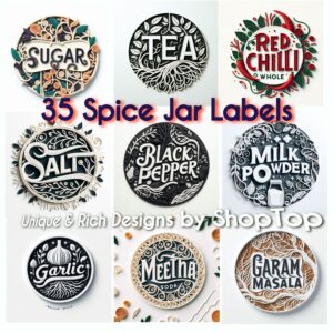 "35 Unique & Colorful Spice Jar Stickers by ShopTop - Perfect for Organizing Your Kitchen!"